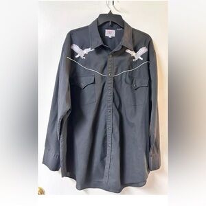 Men Western Black Snap Front Embroidered Shirt Size XXL  Eagle Cowboy